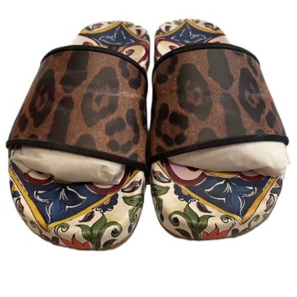 DOLCE & GABANA "Majolica Leopard" Rubber Pool Slides Size 5 - Picture 2 of 7